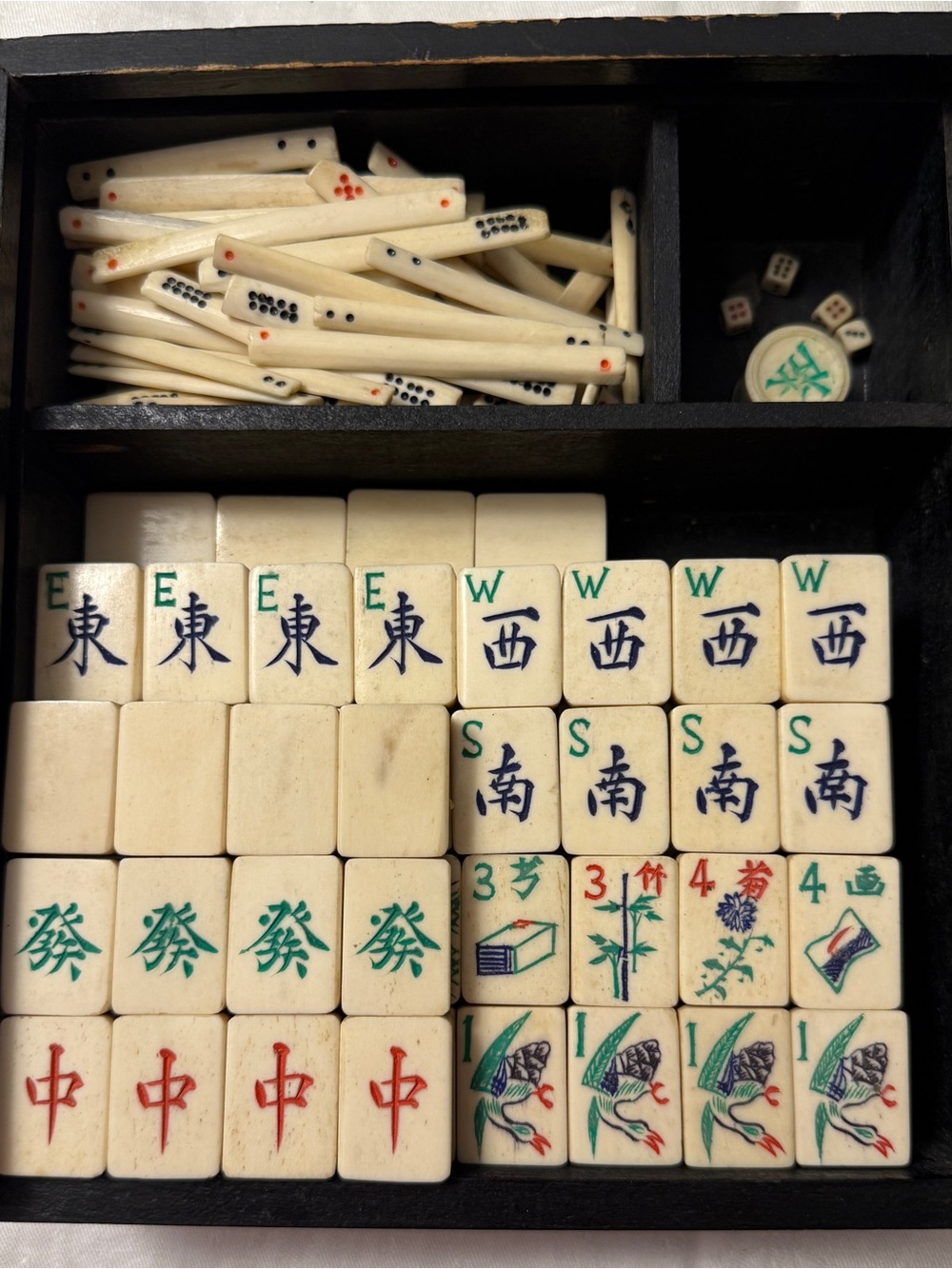 1920s Mahjong Set | Bone & Bamboo | Rules Books | Wooden Box